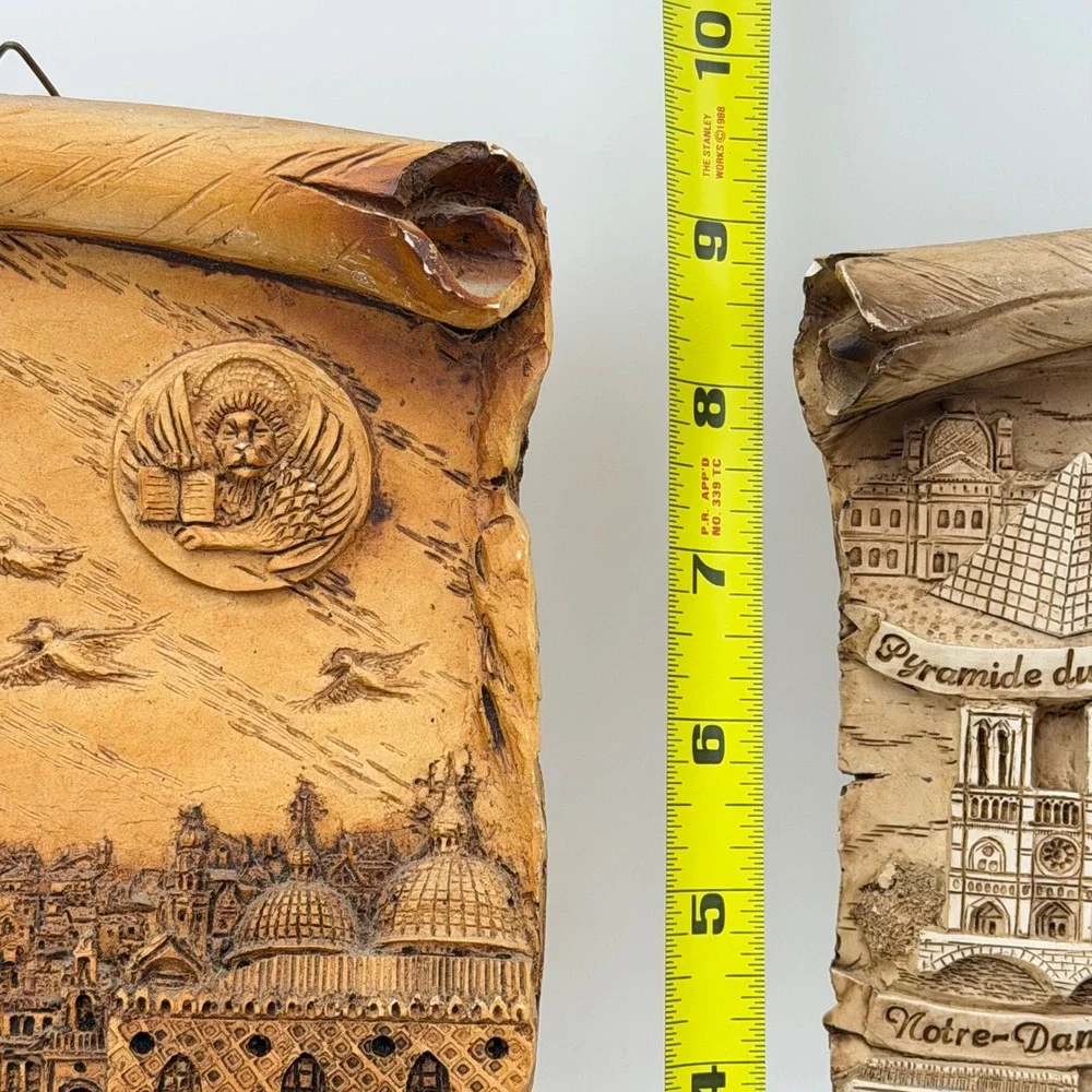 Vintage Paris Venice 3D‎ Relief Scroll Wall Plaques Set of 2 European Landmarks